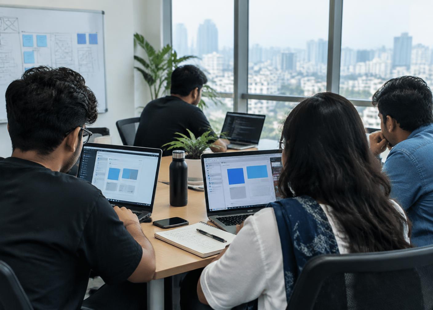 Bangladeshi software professionals collaborating around a studio table